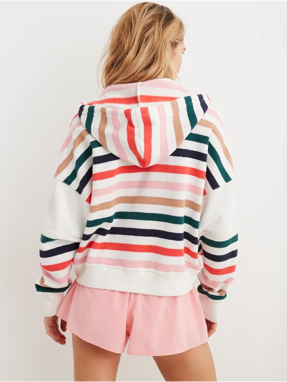 aerie Restart Quarter Zip Hoodie Soft Muslin Stripe Size S - Picture 3 of 13